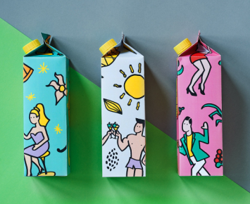 果汁飲料包裝設(shè)計(jì),繪出了三組創(chuàng)意插畫,插畫吸取了波普藝術(shù)的風(fēng)格特色