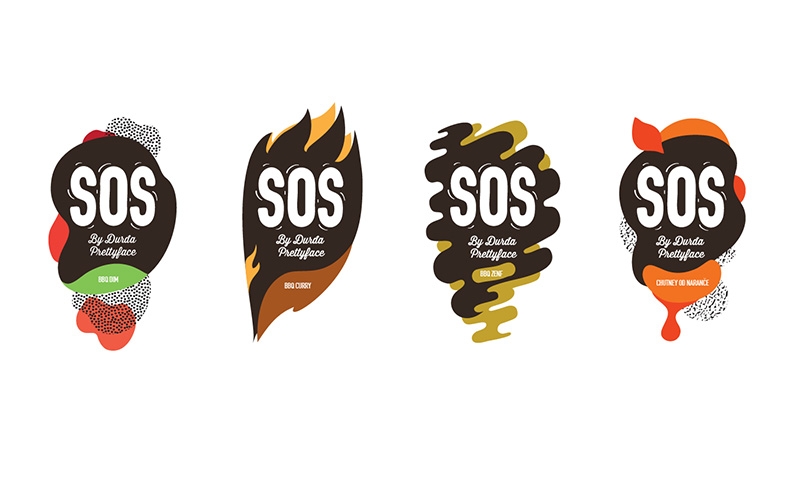 調味品包裝設計四種不同的酸甜口味&mdash;&mdash;燒烤粉、燒烤咖喱醬、燒烤芥末醬和酸辣粉