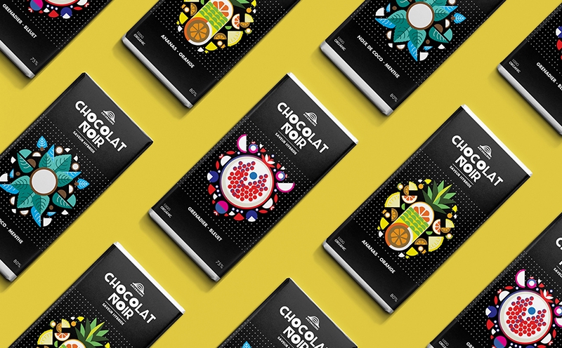 巧克力插畫包裝，采用扁平水果的插畫風格為產品做系列產品包裝