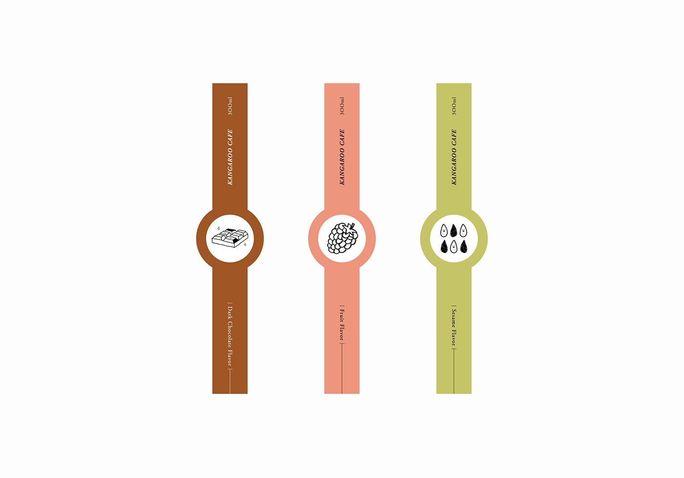 黑巧克力、水果風(fēng)味、芝麻歐蕾三種不同的咖啡包裝設(shè)計(jì)